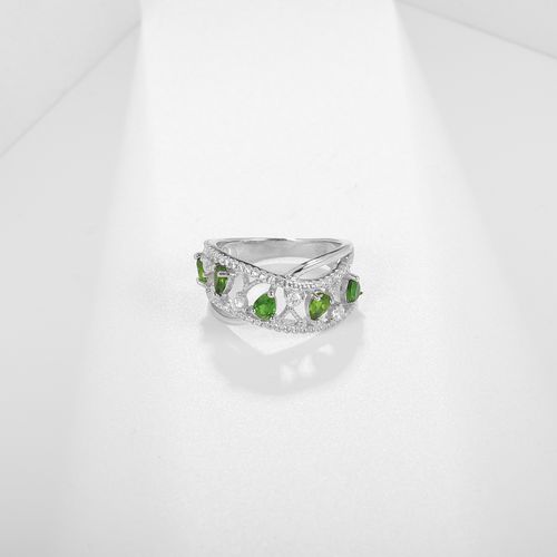 天然透辉石繁华s925纯银高级感设计珠宝饰品镶嵌彩宝戒指